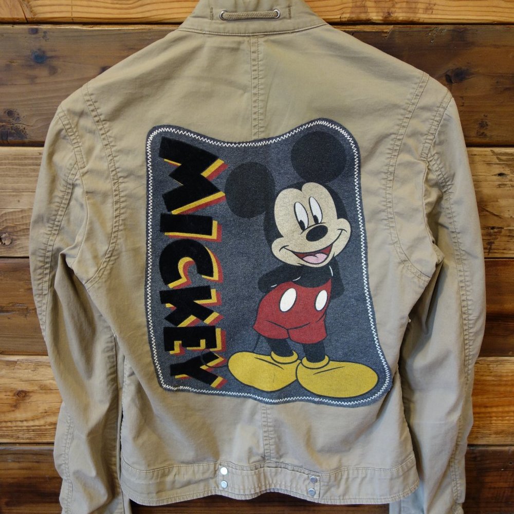 Mickey Mouse One-of-a-Kind Custom E89 Khaki Moto Style Jacket - S